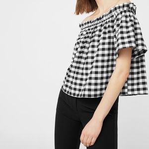 MANGO Off shoulder Gingham Top Blouse Size 2